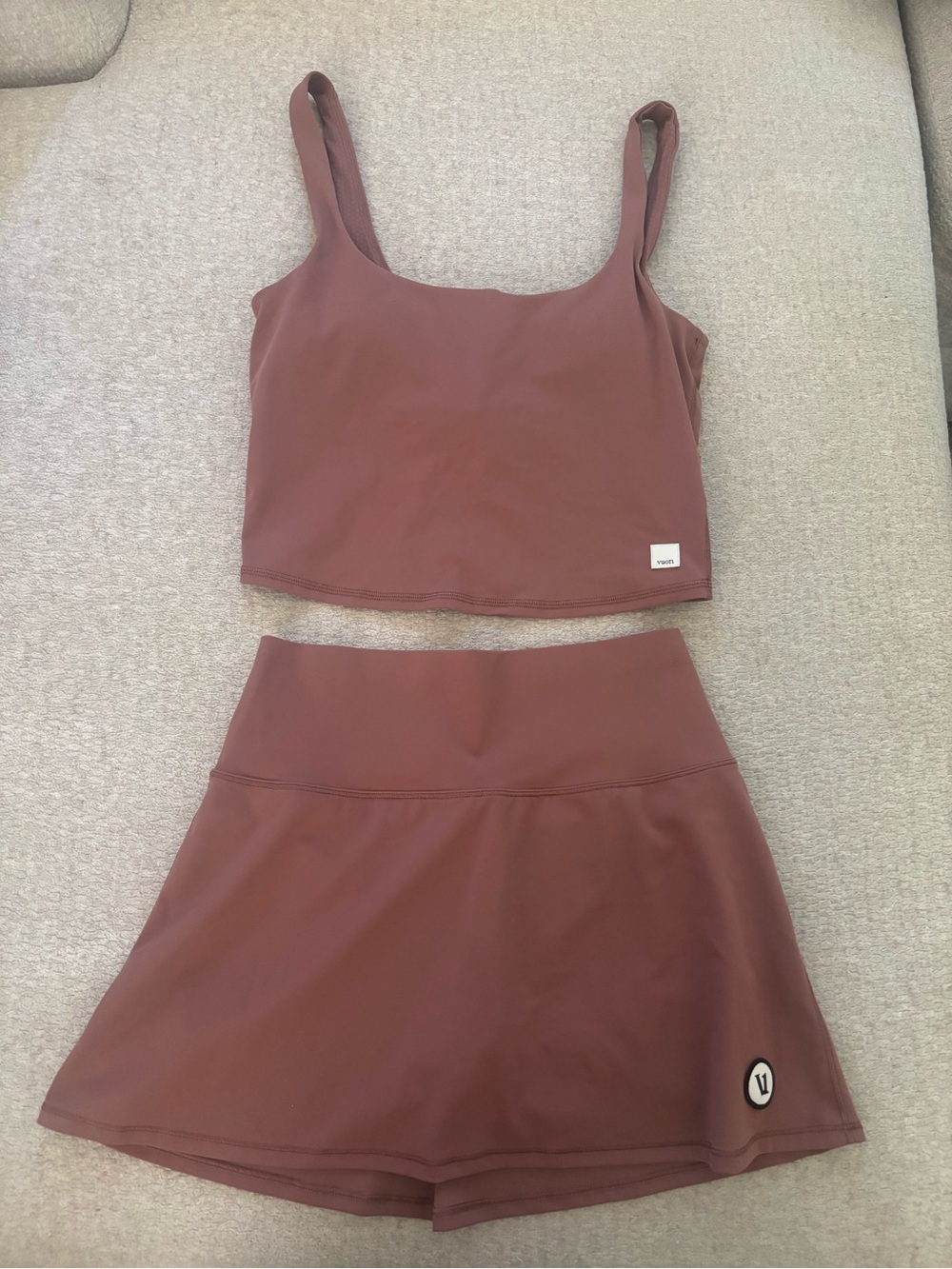Vuori Brown/Rust Crop Tank and Skort Set